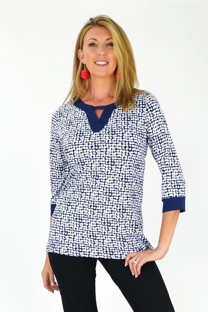 MSTYLE Port Stephens Tunic in lightweight fabric with a relaxed fit and floral pattern, perfect for casual wear.