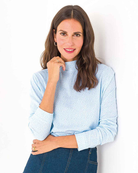 Nicole Floral Long Sleeved Cotton Turtle Neck Top - The Classic Boutique