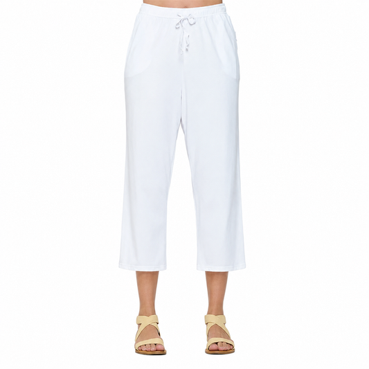 Pull-On Soft Cotton Capri in White - CS307