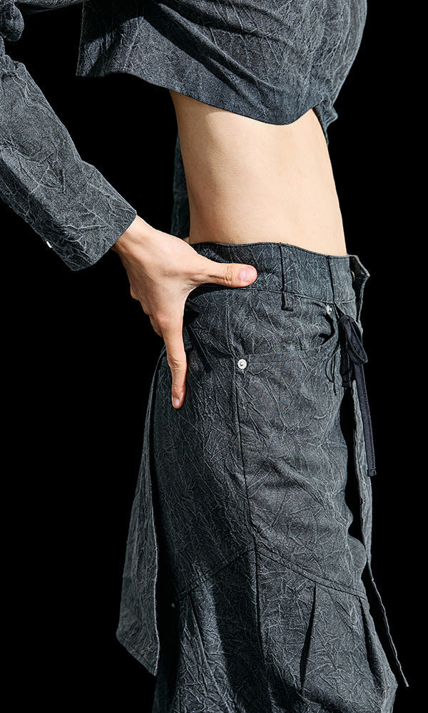 【Reculer レキュリー】Wrinkle Skirt pants Charcoal