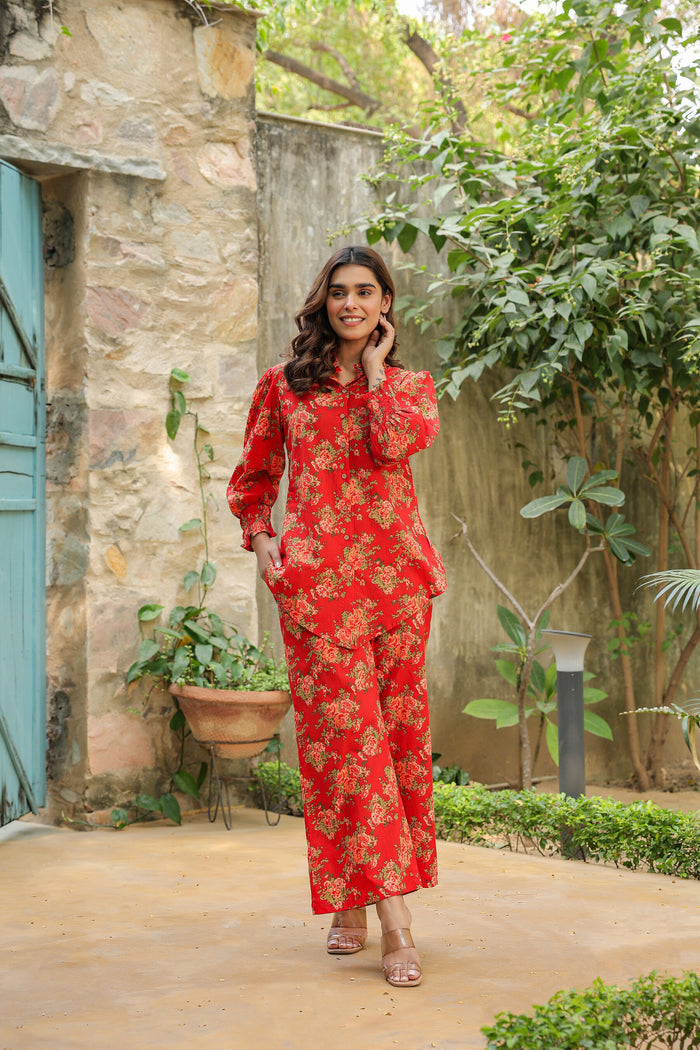 Red Rhapsody Cotton Co-ord Set