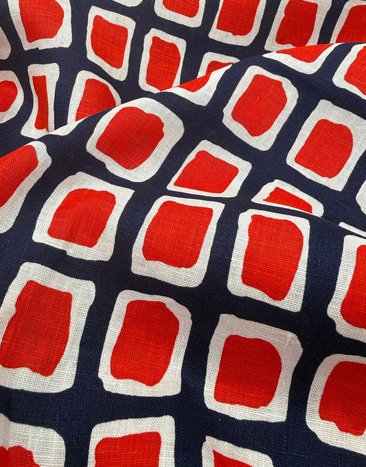 Red Studio Grid Linen Fabric