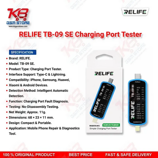 RELIFE TB-09 SE Type-C & Lightning Charging Port Tester for iPhone & Android