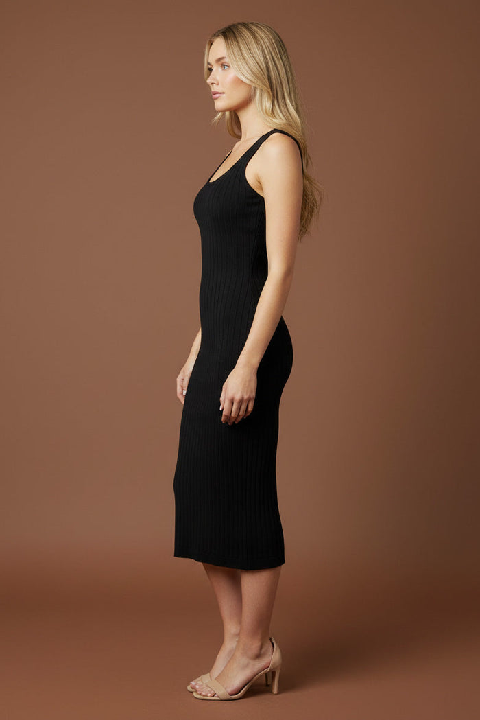 Ribbed Knit Scoop Neck Bodycon Midi Dress - SPROUT