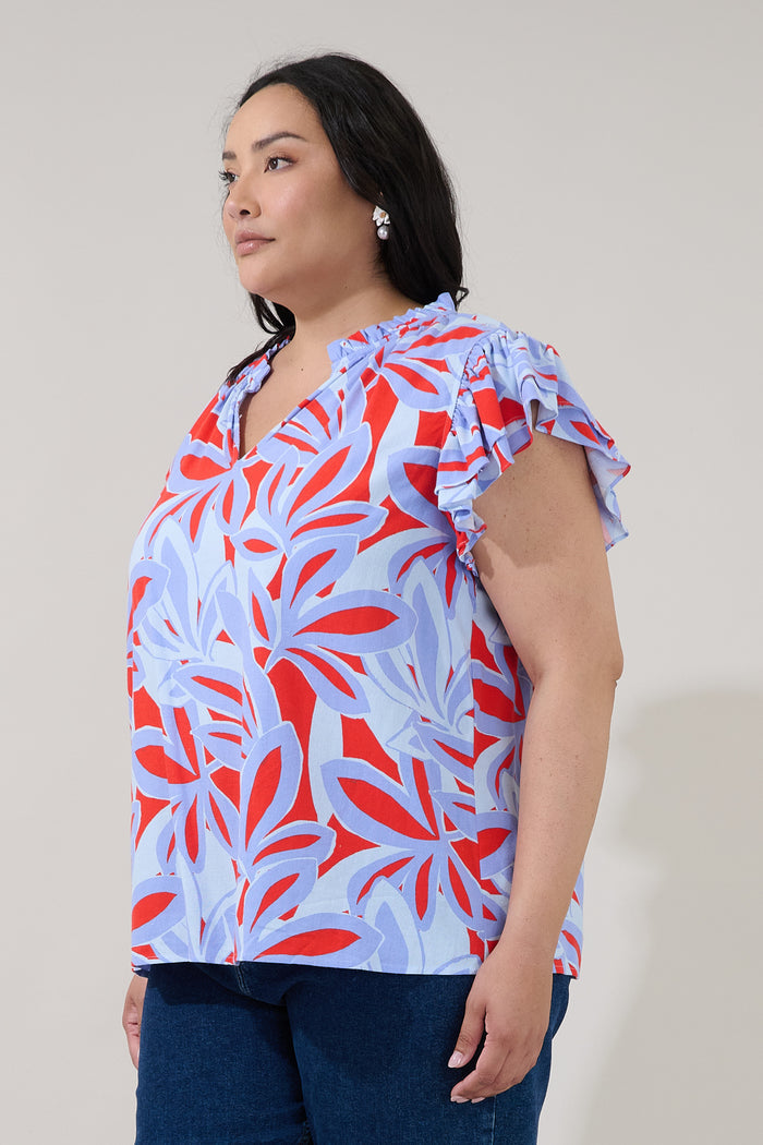 Risette Ruffle Split Neck Top Areca Curve