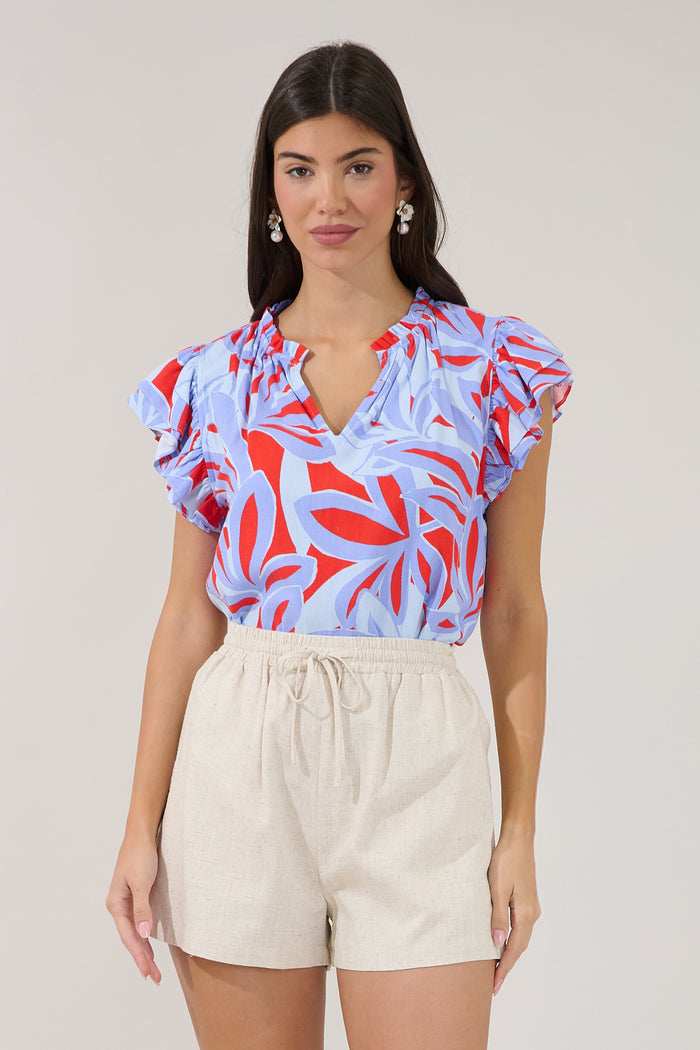 Risette Ruffle Split Neck Top Areca