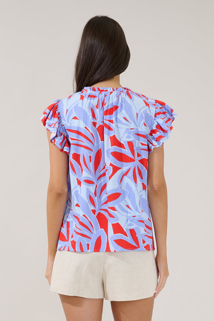 Risette Ruffle Split Neck Top Areca