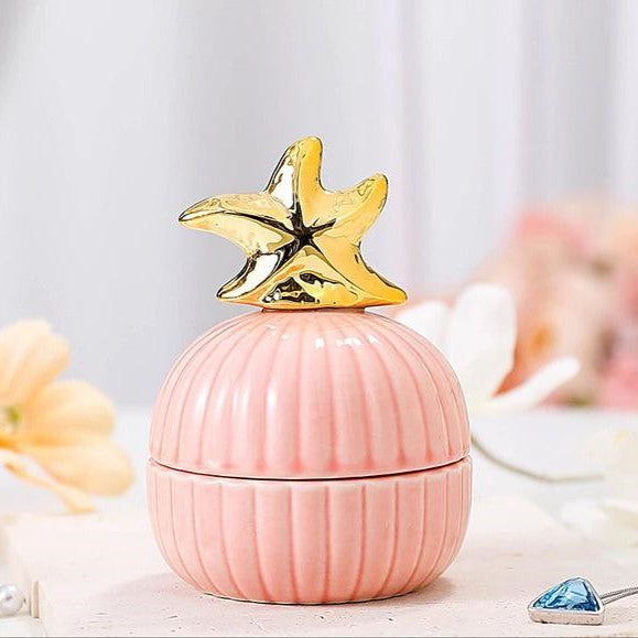 Round Gold Animal Lid Pink Ceramic Candy Jar | Storage Jar | Center Piece