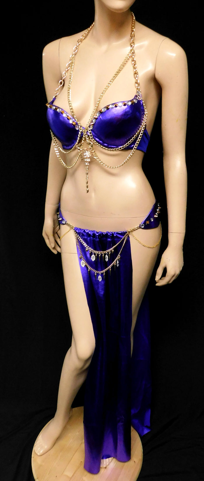 Royal Purple Gold Egyptian Scorpion Queen Chain Bra with Gypsy Slave Skirt