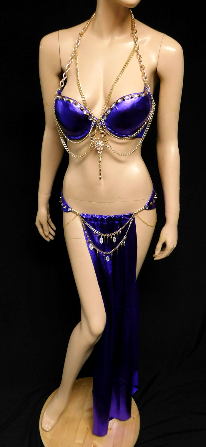 Royal Purple Gold Egyptian Scorpion Queen Chain Bra with Gypsy Slave Skirt