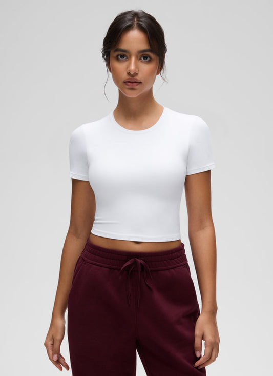 CRZ YOGA Women's Softembrace Casual Crewneck Crop Short Sleeve White