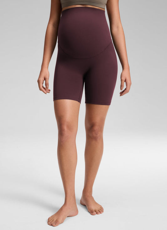 CRZ YOGA Women's Softretch Maternity No Front Seam Biker Shorts 6" Ripe Plum