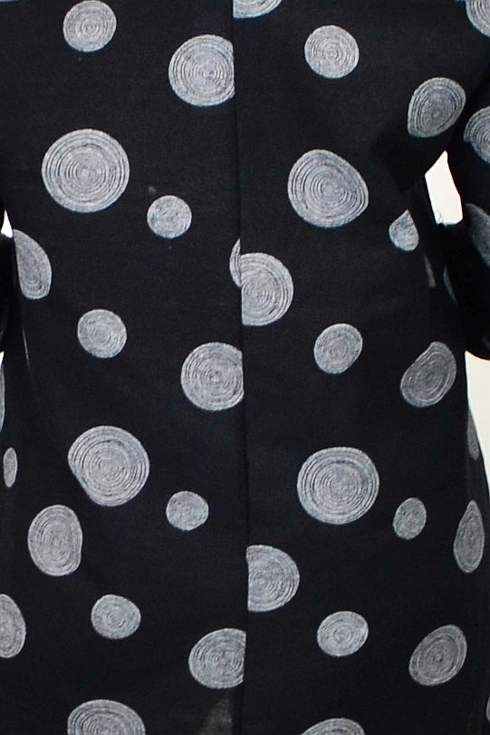 Hourglass spotty wood pocket high collar tunic shirt with long sleeves and button front, featuring a stylish high collar and wood pocket detail.