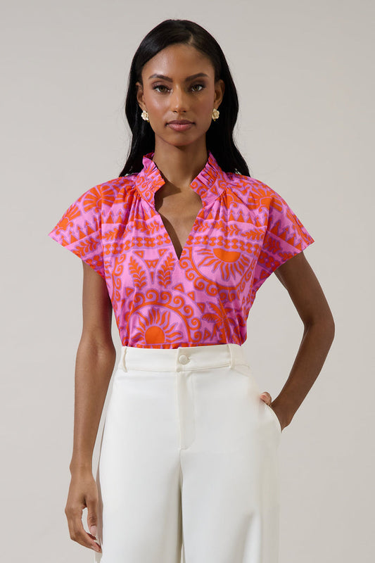 Tarie Tropical Juna Ruffle Top