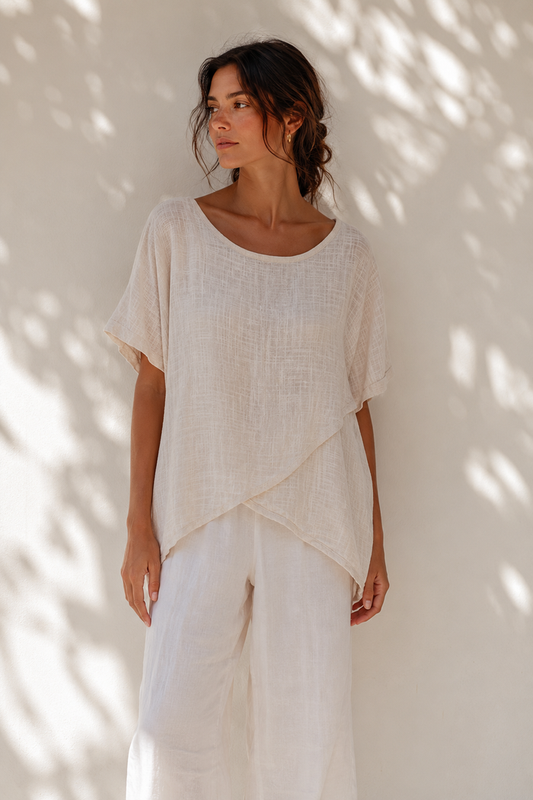 Tessa Cotton Cross Layering Top Beige