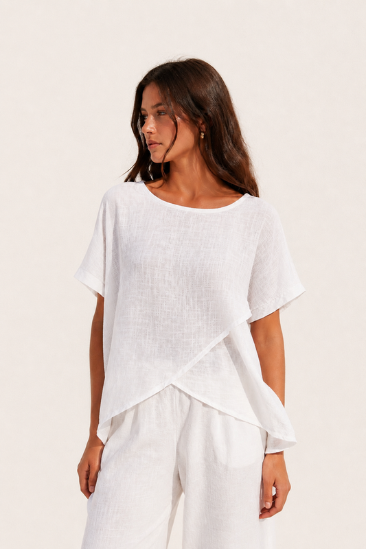 Tessa Cotton Cross Layering Top White