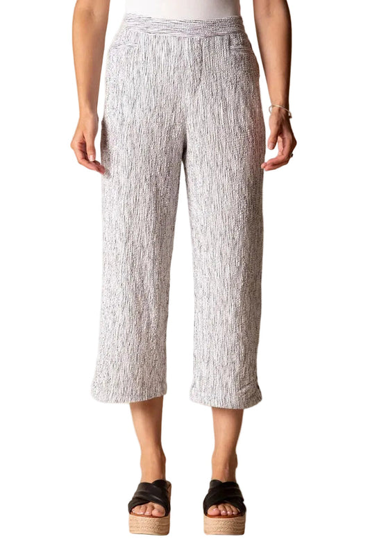 Textured Stripe Pucker Weave Capri in White/Black - 22776