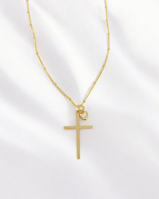 Theresa Charm Religious Cross Necklace Gold Filled