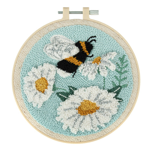 Trimits Punch Needle Kit Floss and Hoop: Bees & Flowers, 15.2cm Diameter, Includes Embroidery Floss, Hoop, Fabric, Punch Needle, Instru...