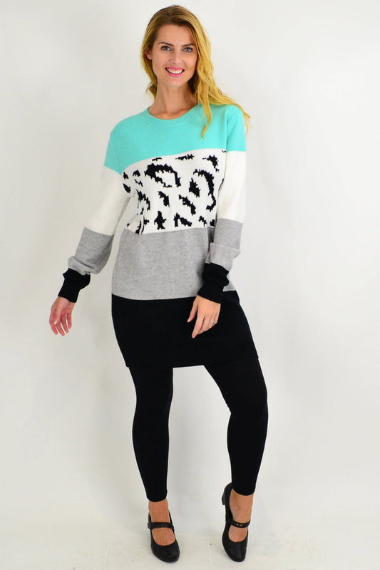 Turquoise woolly winter tunic jumper from New U Collection, featuring a cozy, textured knit design and a relaxed fit.