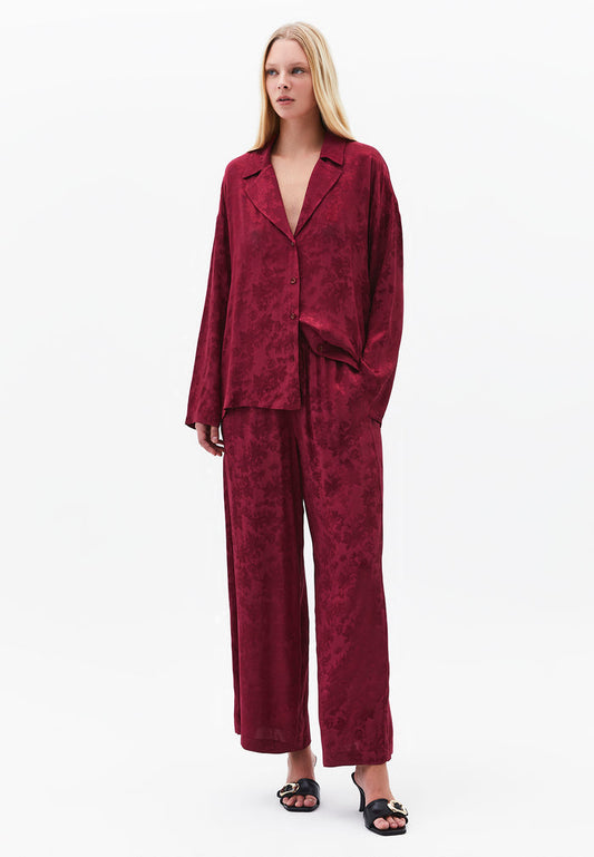Ultra High Waist Wide Leg Elastic Waist Pants - RUMBA RED