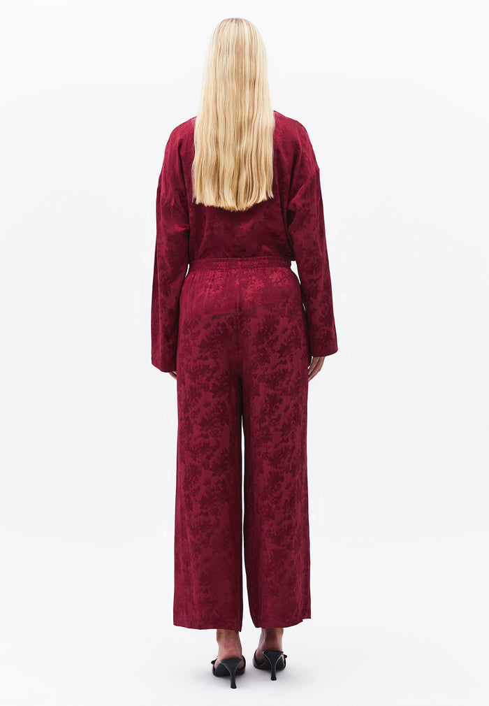 Ultra High Waist Wide Leg Elastic Waist Pants - RUMBA RED