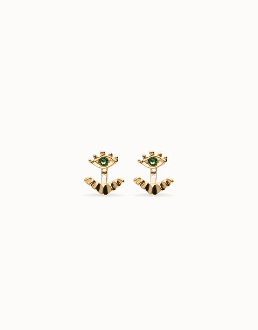 gold eye earring with green stone