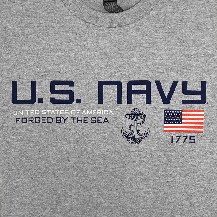 U.S. Navy Flag Icon Forged By The Sea T-Shirt (Grey)