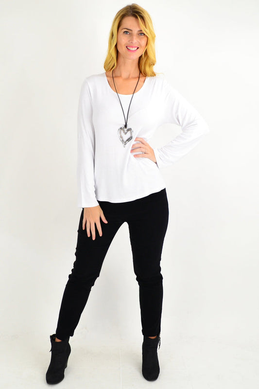 Lilia white button-up long sleeve basic top, full view showing classic collar and clean design for versatile casual wear