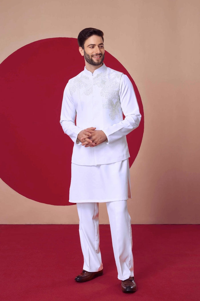 White Embroidered Indo-Western Kurta Set