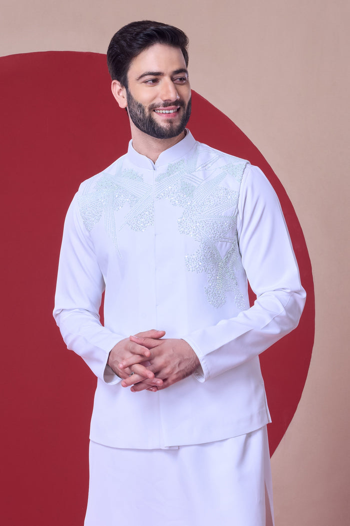 White Embroidered Indo-Western Kurta Set