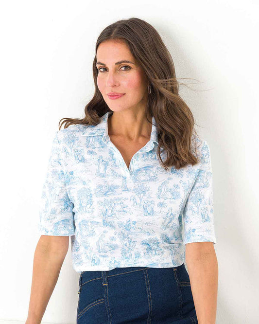 Whitney Patterned Short Sleeved Cotton Polo Top - The Classic Boutique