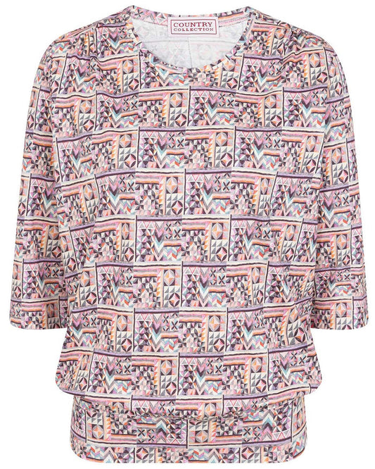 Willa Patterned Cotton 3/4 Sleeve Blouson Top - Image 1 - The Classic Boutique