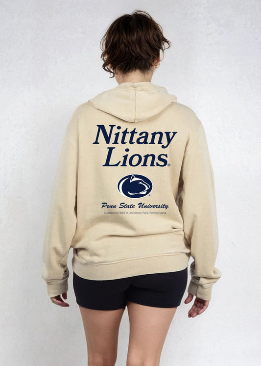 Penn State Nittany Lions Unisex Oatmeal Relaxed Burnout fleece Hoodie with Kangaroo pocket, drop shoulders, lived-in look and feel