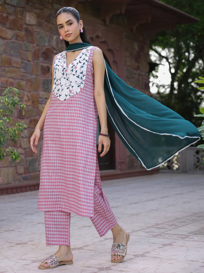 Women's Cotton Embroidered Kurta Set with Dupatta