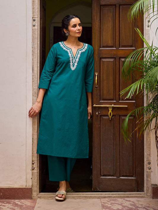 Women's Cotton Embroidered Kurta Set