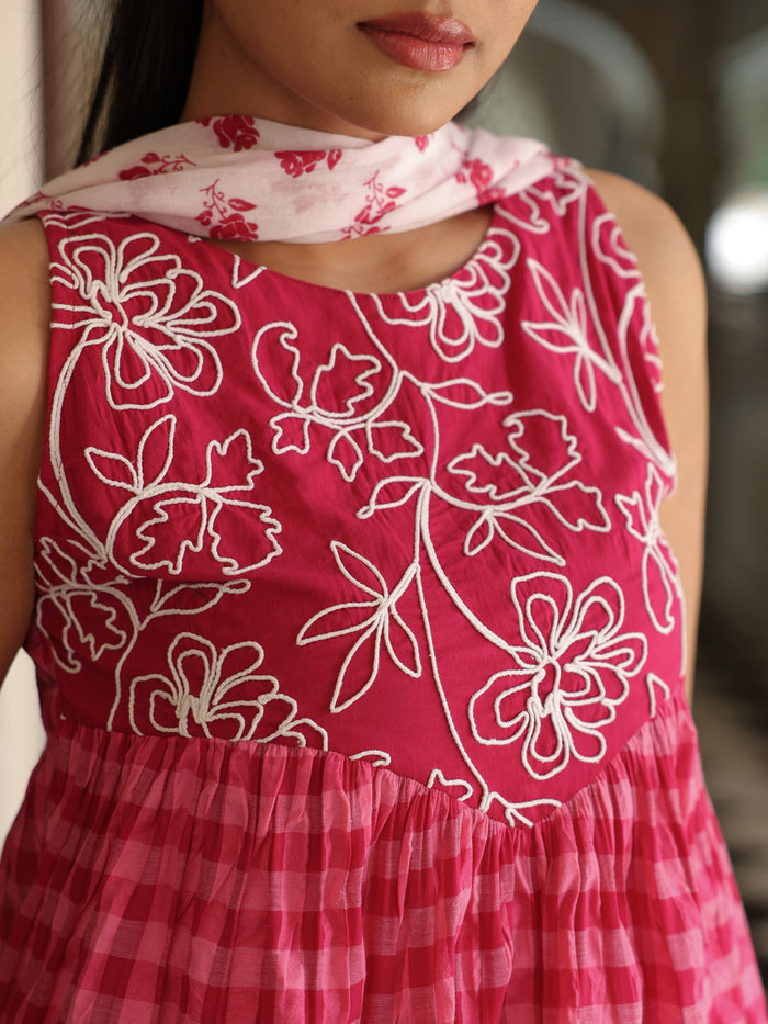 Women's Cotton Floral Embroidered Farshi Kurta Set With Dupatta