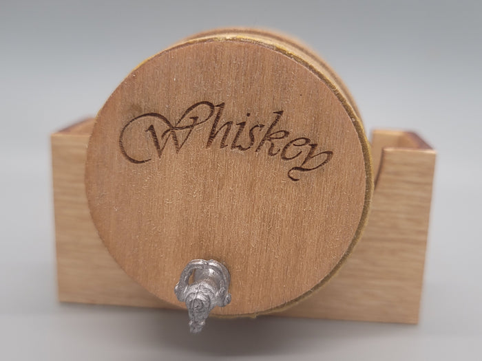 Wooden Barrel Display Stand - Large - Wooden Whiskey Barrel with Wooden Holder