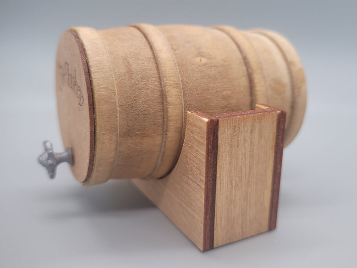 Wooden Barrel Display Stand - Large - Wooden Whiskey Barrel with Wooden Holder