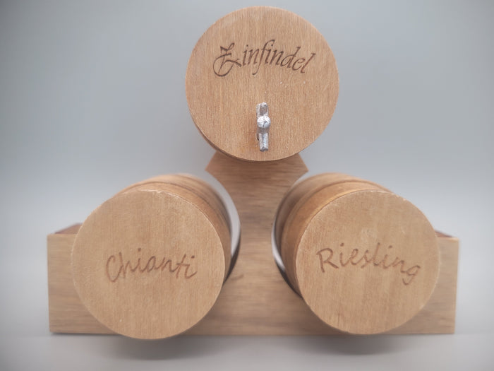 Wooden Barrel Display Stand 3 Tier - Large -  Zinfandel, Chianti, and Riesling