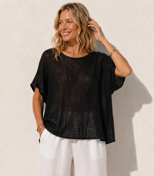 Zara Fine Knit Top Black