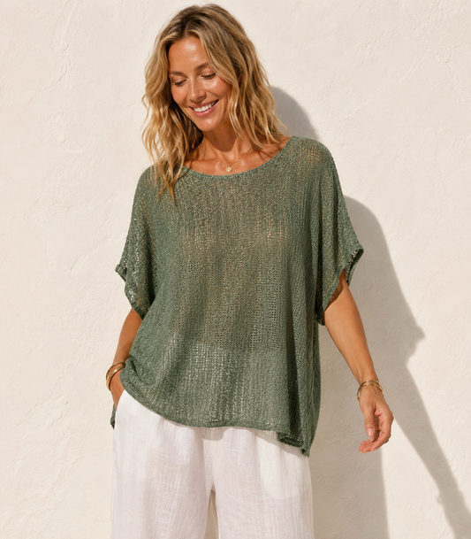 Zara Fine Knit Top Khaki