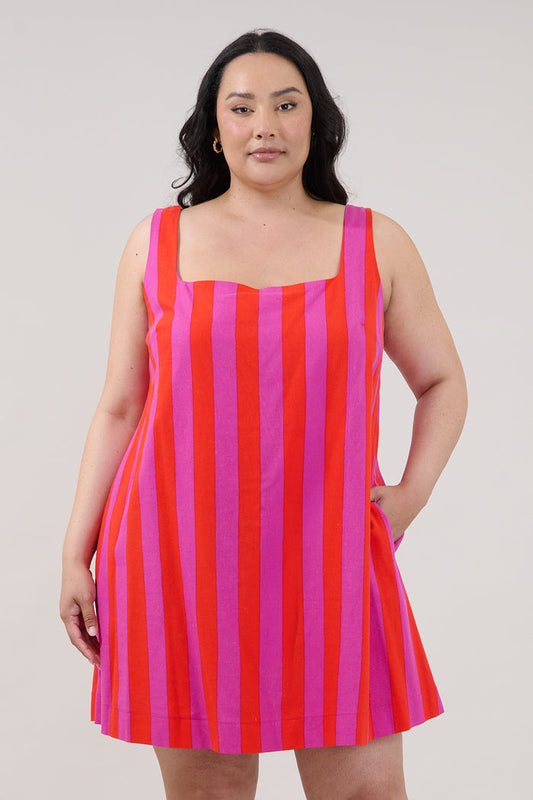 Zenica Shift Mini Dress Stripe Curve