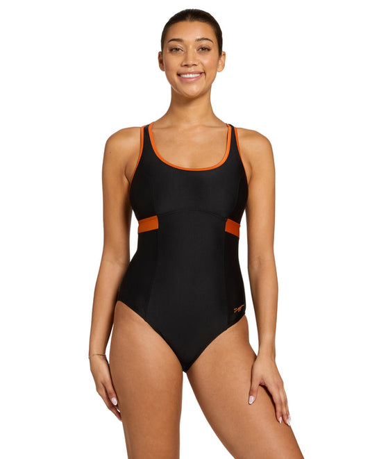 Zoggs Tapestry Dakota Crossback Swimsuit - Black/Copper